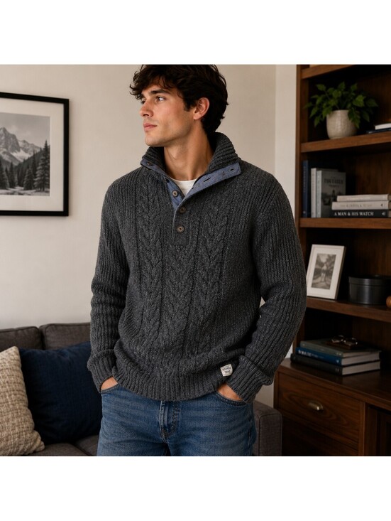 Weatherproof Other - Weatherproof Vintage Charcoal Cable Knit Button Sweater Men’s Small